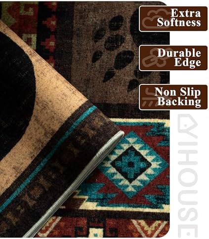 YIHOUSE 10x14 Rustic Cabin Area Rugs for Living Room, Brown