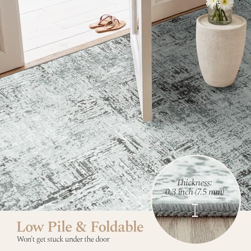 Rugflix 9x12 Area Rugs for Living Room, Washable Blue Grey Large Rug