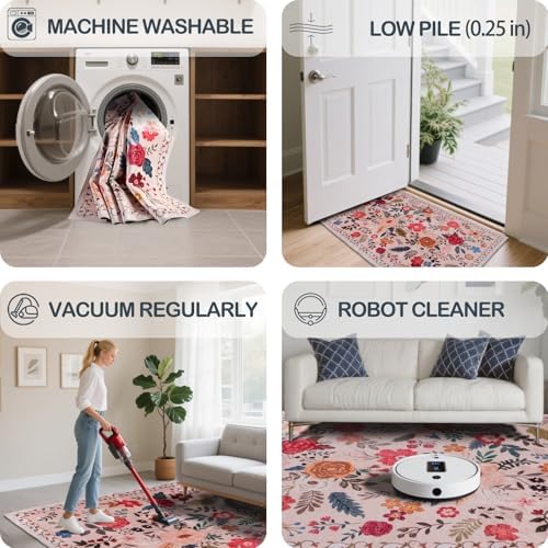 Washable 2' x 6' Runners for Hallways Soft Carpet (Beige Red)