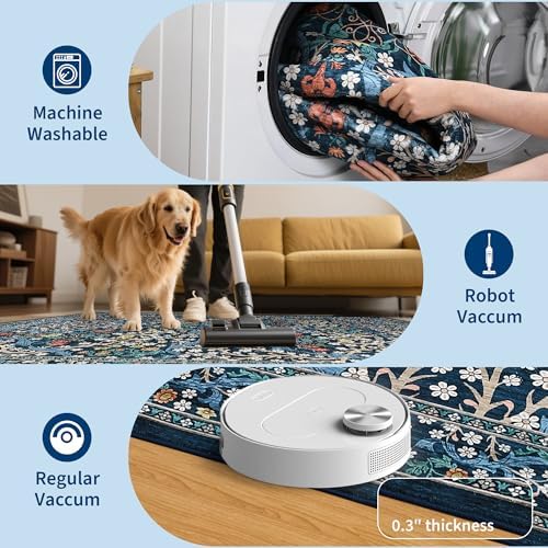 GarveeHome Blue Floral 3x5 Washable Area Rug for Nursery Bedroom