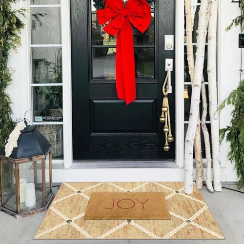 Indoor Front Door Mat, 2x3 Neutral Cottage Geometric Front Door Rug