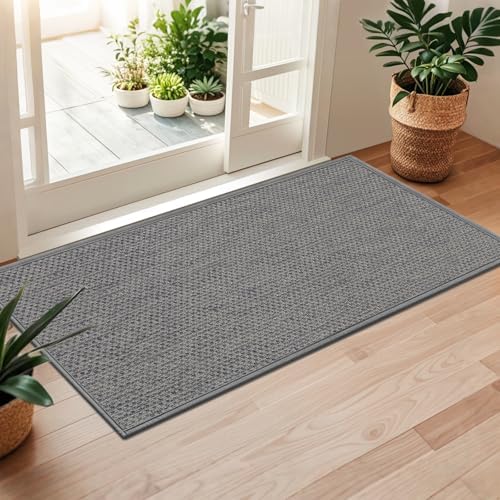 LEKEEPGO Door Mat 24"x59", Non Slip Washable Hallway Doormats, Light Grey
