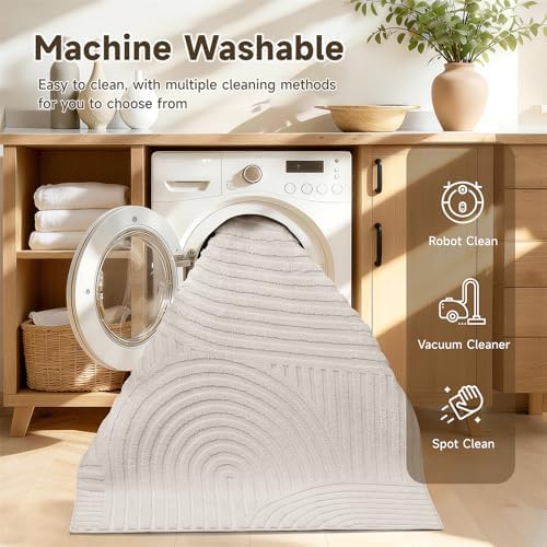 Pauwer 3x12 Area Rugs for Living Room, Modern Non Slip Washable Rug, Beige
