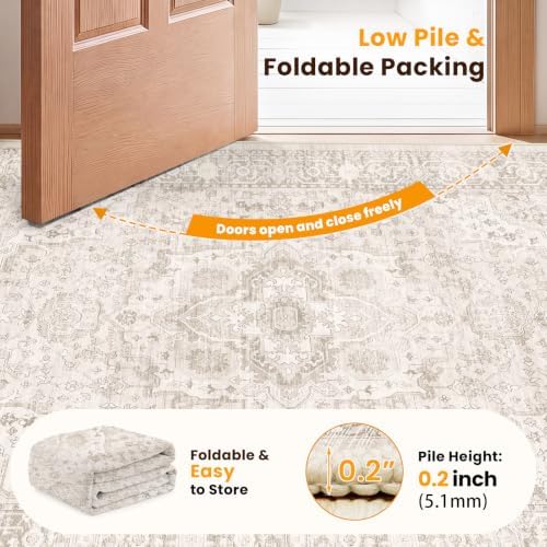 SameBed 8x10 Area Rug Living Room, Vintage Washable Carpet Neutral Beige