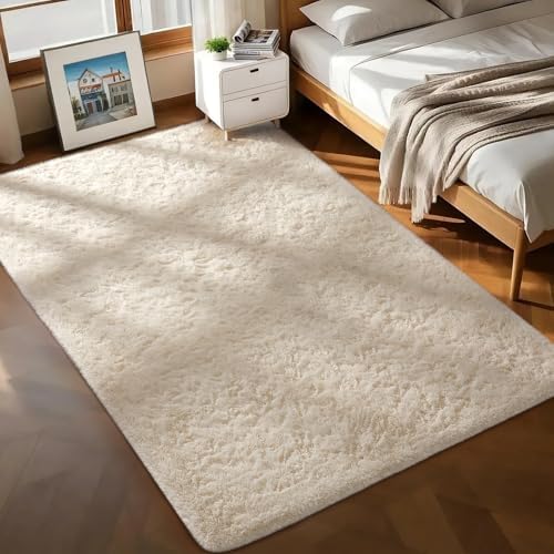 Ophanie 7x9 Area Rugs,Upgrade Non-Slip Fluffy Soft Rugs for Living Room,Large Shag Ivory Fuzzy Plush Rug,Ivory Shaggy Big Carpets for Bedroom,Kids Boys Girls Dorm Decor with Over 99 pcs Pile fibers