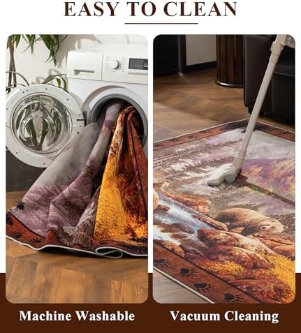 YIHOUSE 8x10 Mountain Bear Area Rugs for Living Room