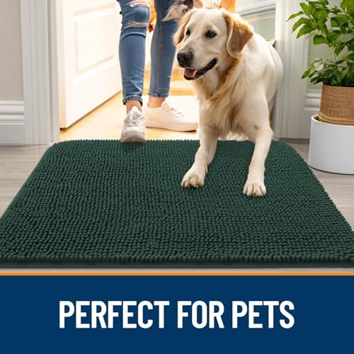 OLANLY Dog Door Mat for Muddy Paws 24x16, Super Absorbent Chenille Mud Mat