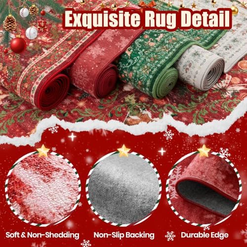 2x10 Christmas Runner Rug for Hallway,Washable Kitchen Rugs,Red