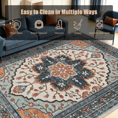 YARNSCAPE 8' x 10' Machine Washable Area Rug, Non-Slip Low-Pile Carpet