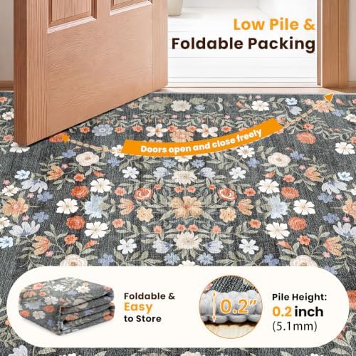 SameBed 4x6 Area Rug Living Room, Vintage Washable Carpet Carbon Gray