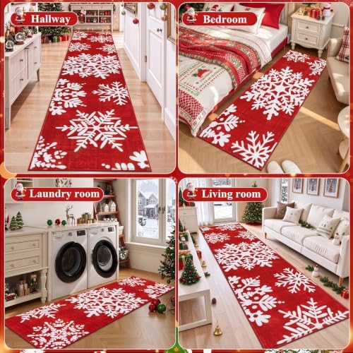 HEBE Christmas Runner Rug 2'x6', Vintage Snowflake Hallway Rug Runners