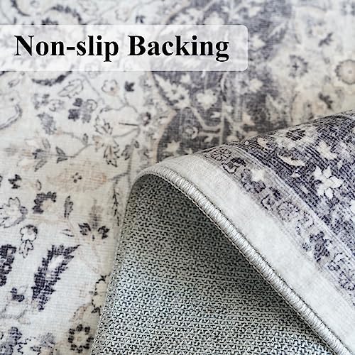Washable 2x3 Entryway Area Rug: Vintage Soft Thin Door Mat with Non Slip Backing Water Resistant Carpet for Bedroom Low Pile Floor Mat for Kitchen Bathroom Laundry Easy Clean Rug for Family(2x3,Grey)