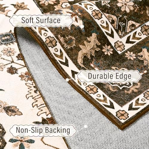 Amearea Vintage Design Area Rugs for Living Room, 4x6 Brown Bedroom Rug