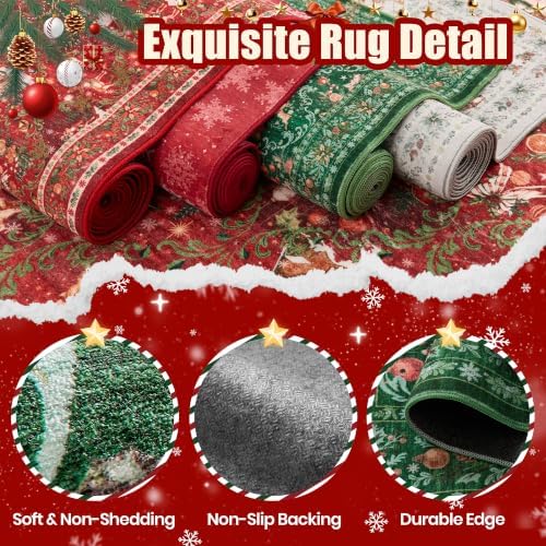 2x5 Christmas Runner Rug for Hallway,Washable Kitchen Rugs,Red