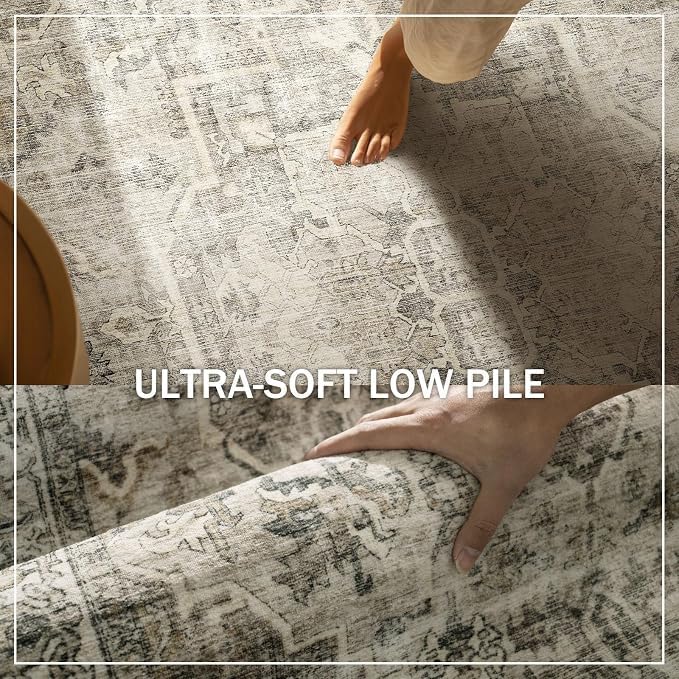 Machine Washable Kitchen Runner Rugs: 2'x10' Hallway Rug Non Slip Low Pile Stain Resistant Soft Carpet Runners for Hallways Indoor Entryway Kitchen Laundry Room Bedroom Farmhouse