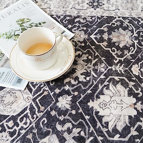 Washable 3x25 Extra Long Runners: Oriental Soft Non-Slip Hallway Runner Rugs for Kitchen Dining Room Indoor Low Pile Thin Entry Floor Mat Stain Resistant Carpet for Living Room Bedroom (3 x 25,Black)