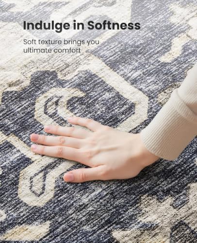 Amada Small 2x4 Washable Area Rug for Entryway, Blue/Brown, Vintage Pattern