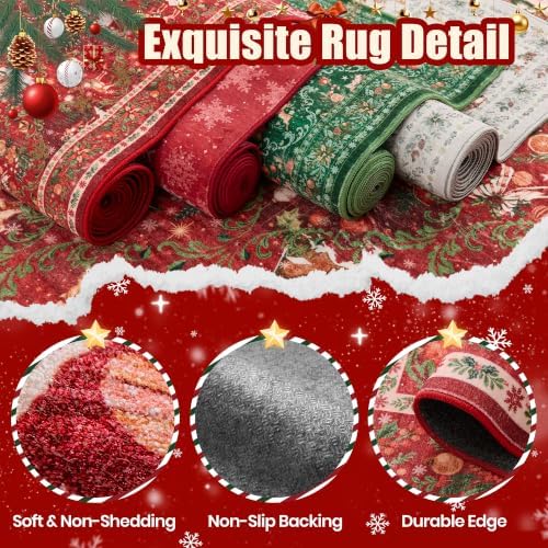 3x8 Christmas Runner Rug for Hallway,Washable Kitchen Rug,Red