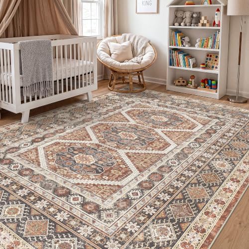 Ksrau 8x12 Area Rug Washable: Non Slip Rugs for Living Room Floor Brick