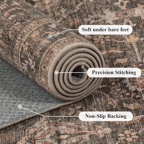 JOOJA 6x9 Brown Vintage Boho Washable Area Rug, Soft Low Pile Floor Carpet