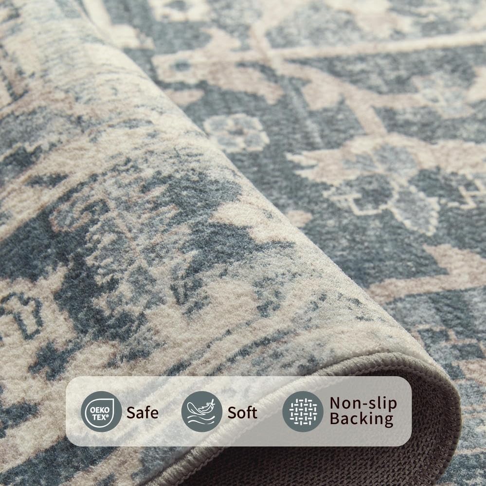 Rugxara Blue Area Rugs 5x7 Washable Rug for Living Room Bedroom