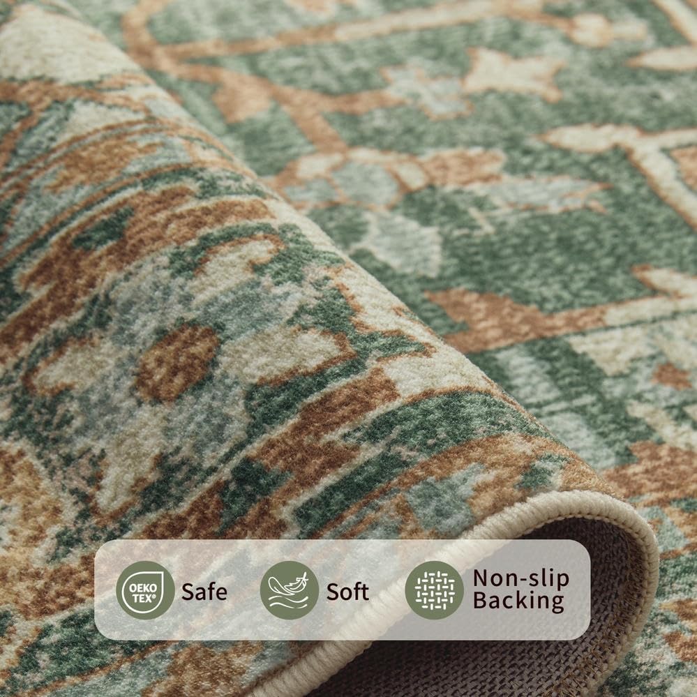 Rugxara 9x12 Area Rugs for Living Room Large Washable Rug, Green/Brown