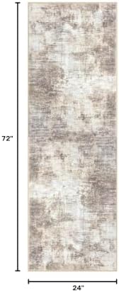 IOHOUZE Abstract Runner Rug 2x6 Ft Washable Runners for Hallways, Non Slip Kitchen Runner Printed Faux Wool Entryway Runner Indoor, Modern Abstract Floor Carpet for Hall Kitchen Bedroom, Beige Brown