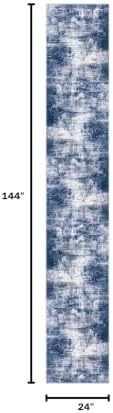 IOHOUZE Abstract Runner Rug 2x12 Ft Washable Runners for Hallways, Non Slip Kitchen Runner Printed Faux Wool Entryway Runner Indoor, Modern Abstract Floor Carpet for Hall Kitchen, Navy/Grey