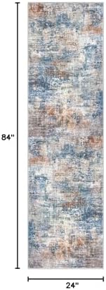 IOHOUZE Abstract Runner Rug 2x7 Ft Washable Runners for Hallways, Non Slip Kitchen Runner Printed Faux Wool Entryway Runners Indoor, Modern Abstract Floor Carpet for Hall Kitchen Bedroom, Blue Rust