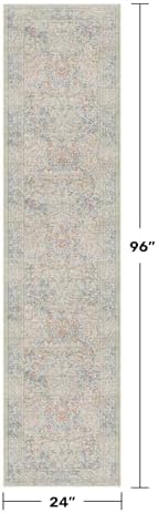 Beige Blue Washable 2x8 Runner Rug for Bathroom, Hallway, Kitchen, Non-Slip & Stain Resistant 8ft Long Entryway Floor Rug, Retro Boho Floral Décor