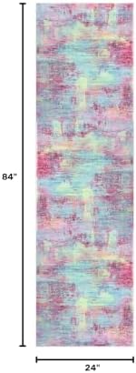 IOHOUZE Abstract Runner Rug 2x7 Ft Washable Runners for Hallways, Non Slip Kitchen Runner Printed Faux Wool Entryway Runners Indoor, Modern Abstract Floor Carpet for Hall Kitchen Bedroom, Pink Teal