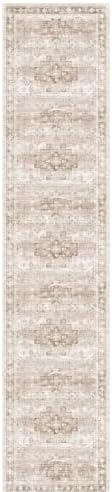 Beige Washable 2'6"x12' Extra Long Runner Rugs for Hallways, Non Slip Indoor Floor Mats for Entryway, Stain Resistant Long Floor Rug, Neutral Boho Floral Decor (2'6"x12' Beige/Latte)