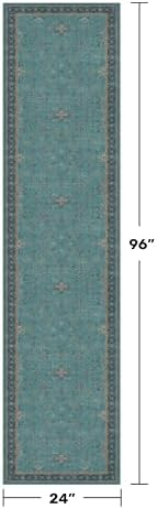 Boho 2x8 Non Slip Kitchen Runner Rugs -Machine Washable Non Skid Vintage Carpet for Hallway, Entryway, Non Slip with Rubber Backing, Floral Aqua Blue Unique Runner Décor (Teal)