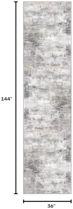 IOHOUZE Abstract Runner Rug 3x12 Ft Washable Runners for Hallways, Non Slip Kitchen Runner Printed Faux Wool Entryway Runner Indoor, Modern Abstract Floor Carpet for Hall Kitchen, Grey Beige
