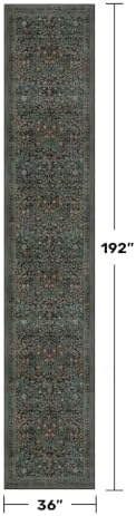 Dark Green Washable 3x16 Extra Long Runner Rug for Hallway Non Slip, Large Kitchen Indoor Floor Rugs for Entryway Hall Way, Soft Stain Resistant Low Pile Vintage Floral Carpet