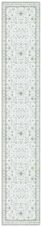 Hazo Haus Oushak 2'6"x14 Wide Hallway Runner Rug - Vintage Turkish Floral, Washable Low Pile Non Slip 14ft Extra Long Runners for Large Kitchen, Hall Way - Light Blue and Green Décor