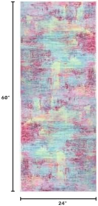 IOHOUZE Abstract Runner Rug 2x5 Ft Washable Runners for Hallways, Non Slip Kitchen Runner Printed Faux Wool Entryway Runner Indoor, Modern Abstract Floor Carpet for Hall Kitchen Bedroom, Pink Teal