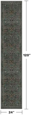 Vintage Washable 2x10 Runner Rug Non Slip for Hallway, Kitchen, Entryway, 10ft Stain Resistant Extra Long Soft Rug Runners, Dark Green Floral Unique Botanical Floor Mat