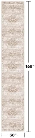 Hazo Haus Beige Boho 2'6"x14' Extra Long Runner Rug for Hallway, Washable Large Kitchen Floor Rug, Non-Slip Stain & Fade Resistant, Vintage Charming Geometric Floral Décor