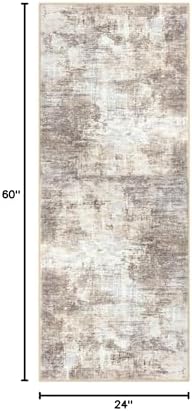 IOHOUZE Abstract Runner Rug 2x5 Ft Washable Runners for Hallways, Non Slip Kitchen Runner Printed Faux Wool Entryway Runner Indoor, Modern Abstract Floor Carpet for Hall Kitchen Bedroom, Beige Brown