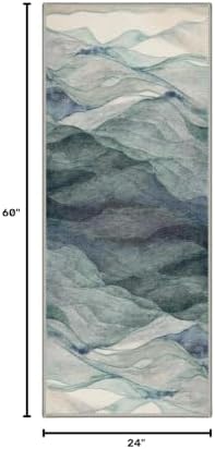 BEIMO Runner Rug for Hallway Kitchen, 2x5 Machine Washable Runners Rug for Entryway, Soft Modern Abstract Throw Rugs, Low Pile Floor Cover with Non Slip Backing, Light Teal
