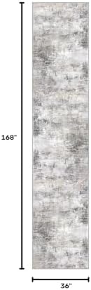 IOHOUZE Abstract Runner Rug 3x14 Ft Washable Runners for Hallways, Non Slip Kitchen Runner Printed Faux Wool Entryway Runner Indoor, Modern Abstract Floor Carpet for Hall Stair, Grey Beige