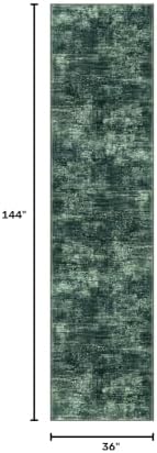 IOHOUZE Abstract Runner Rug 3x12 Ft Washable Runners for Hallways, Non Slip Kitchen Runner Printed Faux Wool Entryway Runner Indoor, Modern Abstract Floor Carpet for Hall Kitchen, Dark Green