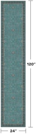 Boho 2x10 Extra Long Runner Rugs for Hallways - Machine Washable for Entryway Indoor, Stain Resistant Runner Rug for Kitchen - Non Slip with Rubber Backing, Teal Low Pile & Soft Carpet