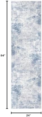 IOHOUZE Abstract Runner Rug 2x7 Ft Washable Runners for Hallways, Non Slip Kitchen Runner Printed Faux Wool Entryway Runners Indoor, Modern Floor Carpet for Hall Kitchen Bedroom, Light Blue Grey