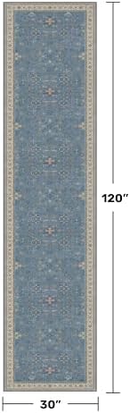 Boho 2'6"x10' Wide Runner Rugs for Hallway Non Skid- 10ft Light Blue Washable Non Slip Long Entryway Rug, Low Pile Geometric Floral Indoor Décor