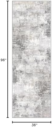 IOHOUZE Abstract Runner Rug 3x8 Ft Washable Runners for Hallways, Non Slip Kitchen Runner Printed Faux Wool Entryway Runner Indoor, Modern Abstract Floor Carpet for Hall Bedroom, Grey Beige
