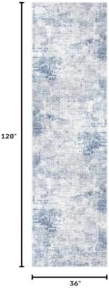IOHOUZE Abstract Runner Rug 3x10 Ft Washable Runners for Hallways, Non Slip Kitchen Runner Printed Faux Wool Entryway Runner Indoor, Modern Abstract Floor Carpet for Hall Bedroom, Light Blue Grey