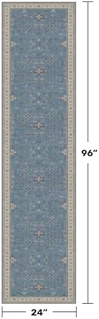Hazo Haus Light Blue 2x8 Long Washable Runner for Hallway - Boho Non Slip Door Mats Indoor Entrance, Vintage Floral Runner Rugs for Kitchen Non Skid, Low Pile & Soft Indoor Décor