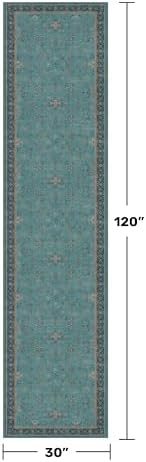 Boho 2'6"x10' Wide Hallway Runner Rugs - Teal 10ft Long Washable Indoor Floor Mats for Entryway, Non Slip with Rubber Backing, Floral Aqua Blue Unique Runner Décor